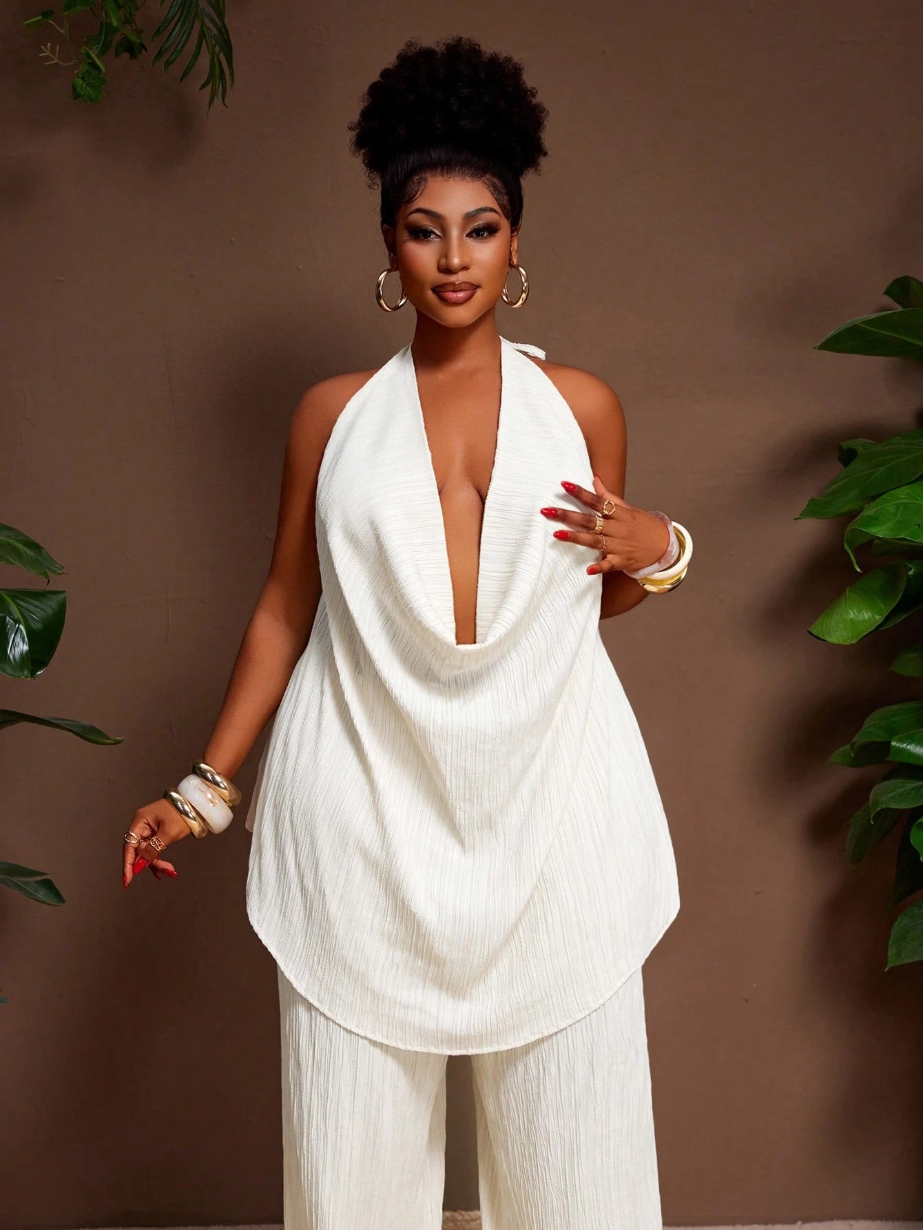 New Seaside Casual Sexy Elegant Romantic Oyster Draped Neck Loose 2pcs set - Gems Ensumbles
