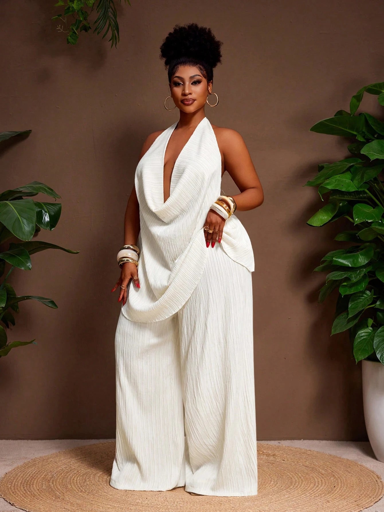 New Seaside Casual Sexy Elegant Romantic Oyster Draped Neck Loose 2pcs set - Gems Ensumbles