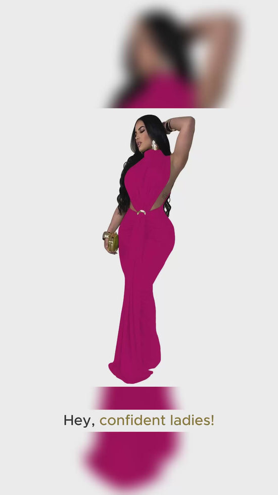 Load and play video in Gallery viewer, Women O-neck High Split Ruched Stacked Bodycon Midi Maxi Dre Evening Dress
