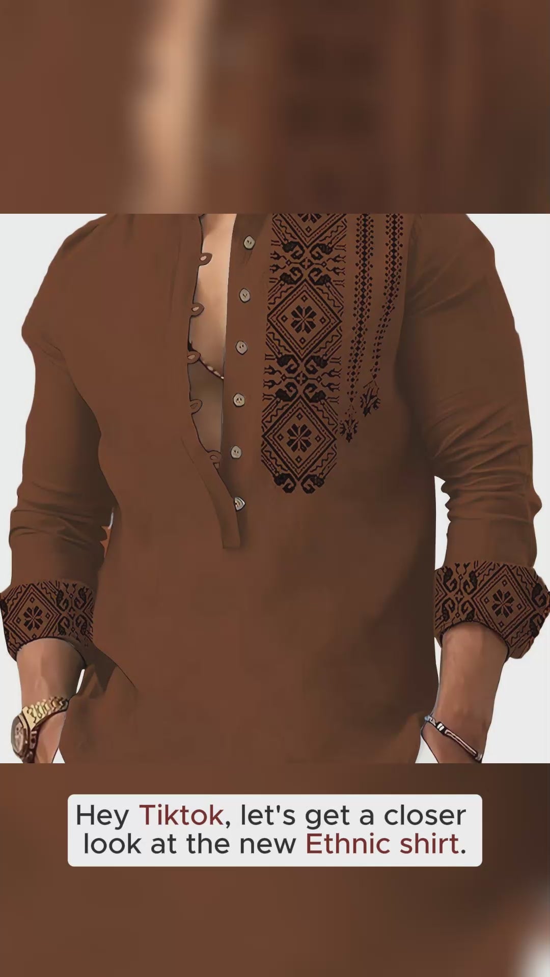 Men Shirt Ethnic Style Geometric Print Stand Collar Long Sleeve Deep Henley Neck