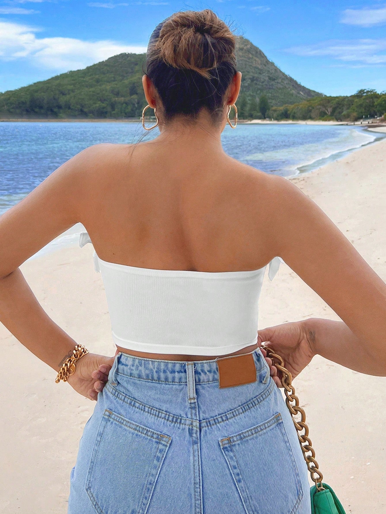 Summer Beach Ruffle Trim Crop Tube Top - Gems Ensumbles