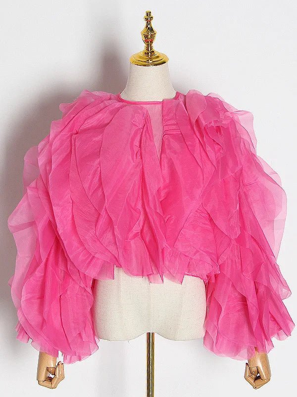 Vintage Patchwork Ruffle Women Blouse O Neck Lantern Long Sleeve - Gems Ensumbles