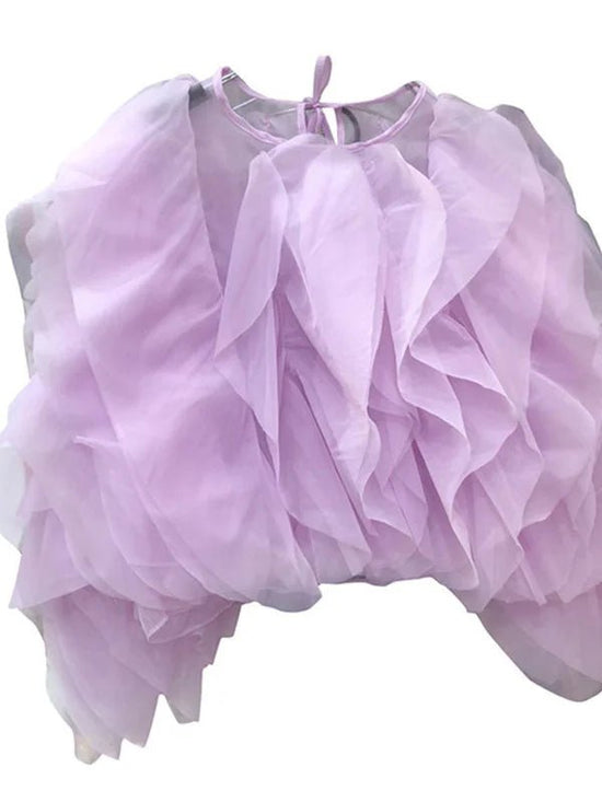 Vintage Patchwork Ruffle Women Blouse O Neck Lantern Long Sleeve - Gems Ensumbles
