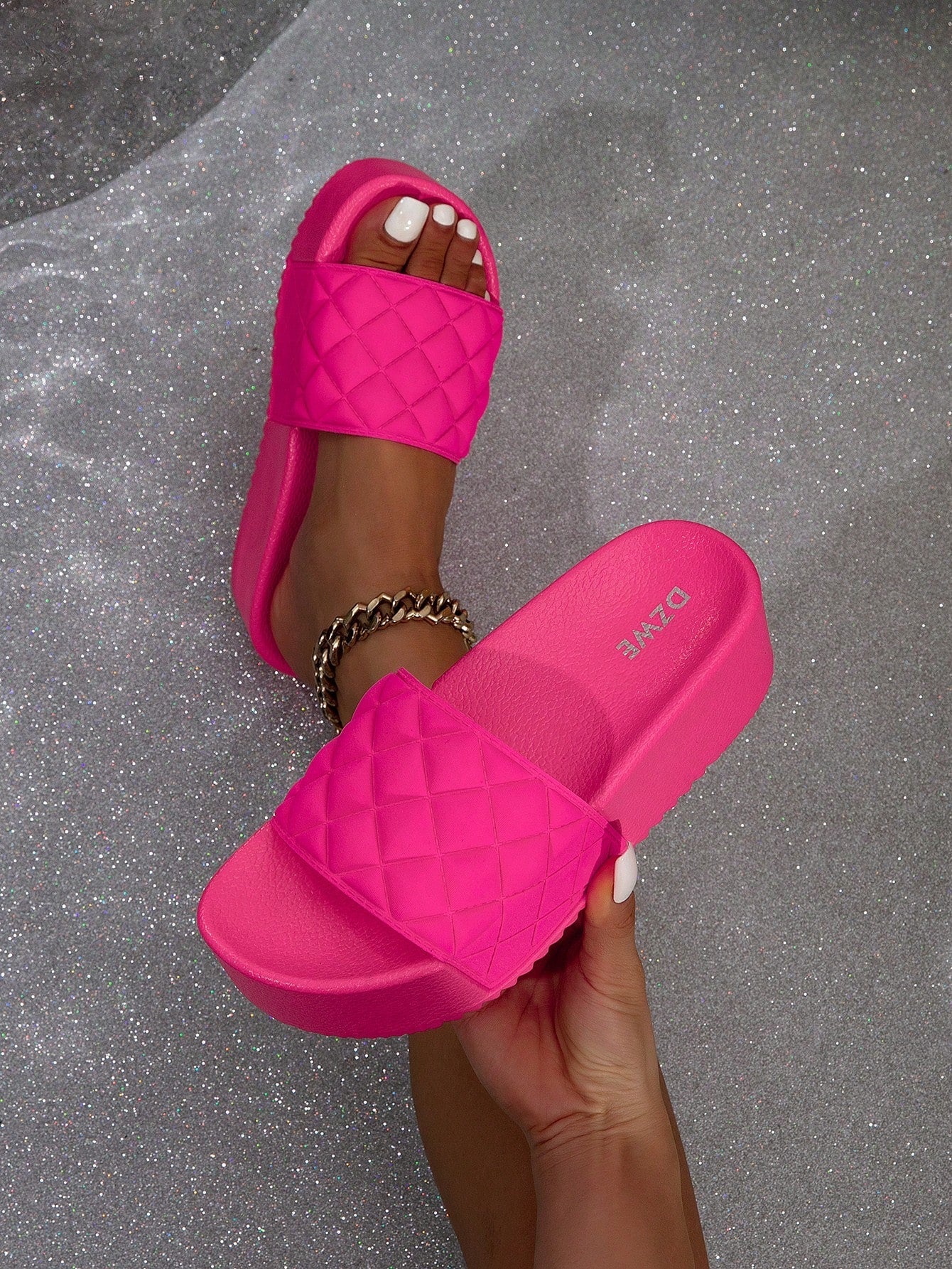 Women Diamond Tread Thick - Soled Height - Increasing Flip - Flops Comfortable Sandals - Gems Ensumbles