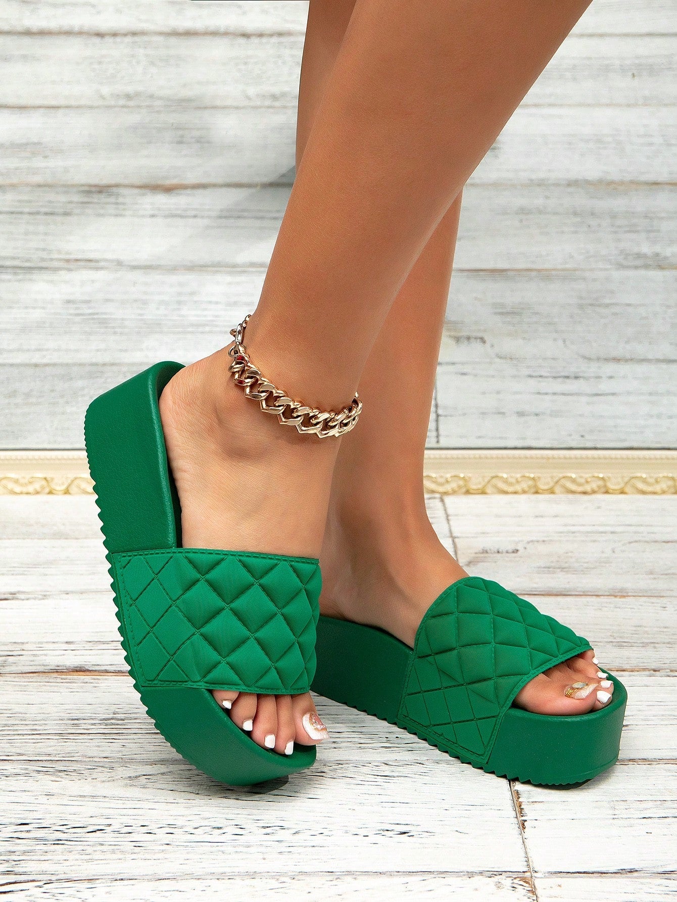 Women Diamond Tread Thick - Soled Height - Increasing Flip - Flops Comfortable Sandals - Gems Ensumbles