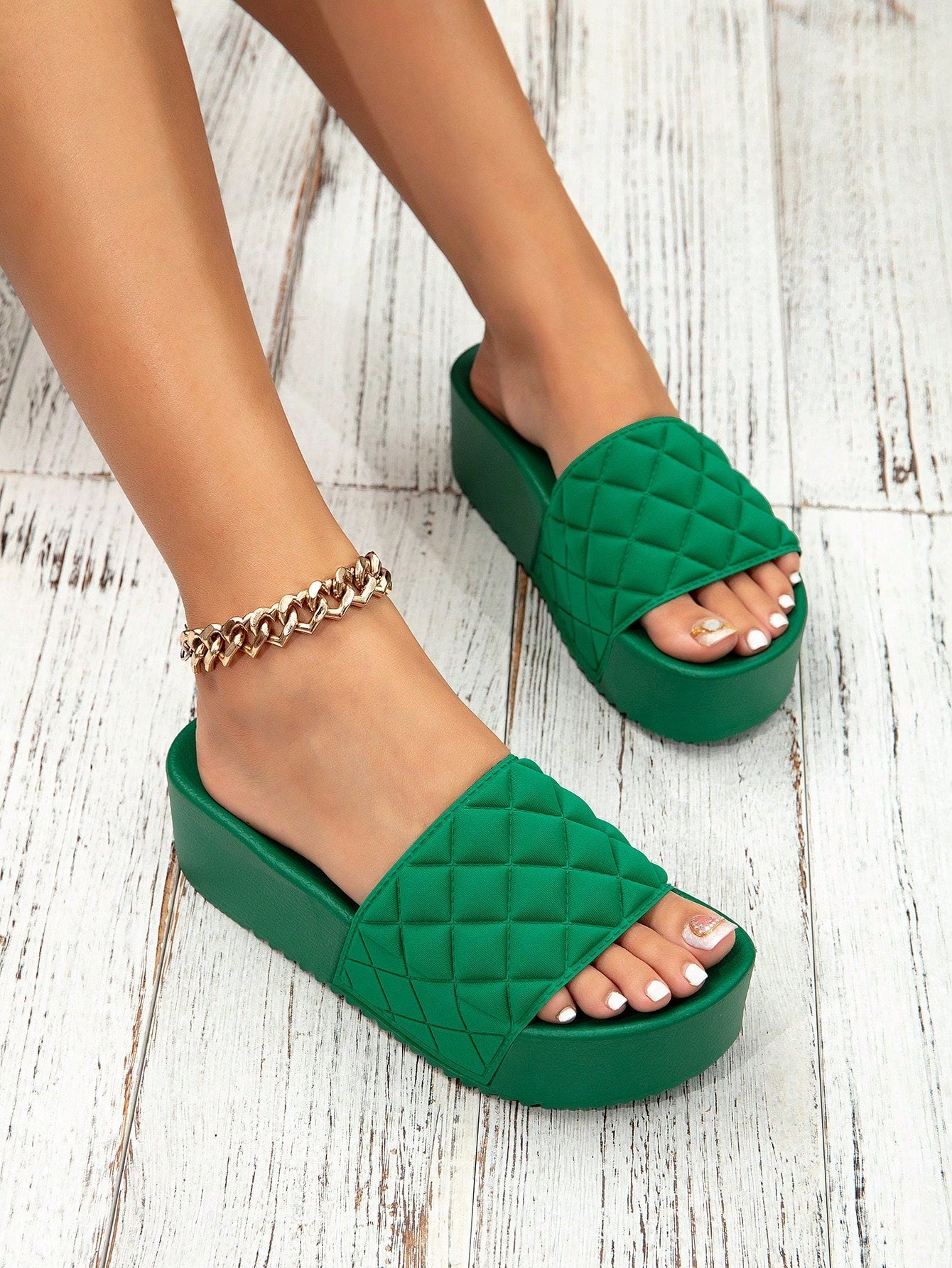 Women Diamond Tread Thick - Soled Height - Increasing Flip - Flops Comfortable Sandals - Gems Ensumbles