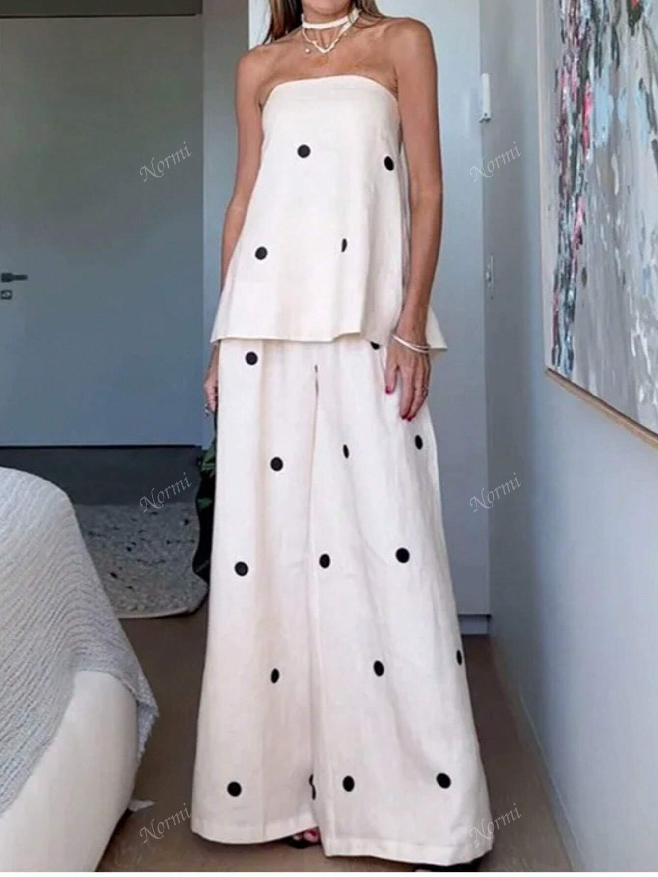 Women Dot Printed Sleeveless Jumpsuit Casual Wide Leg Pants, - Gems Ensumbles