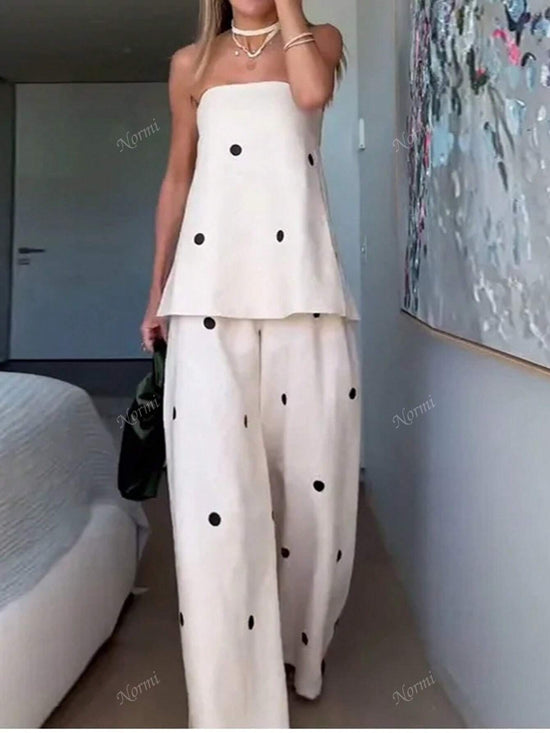 Women Dot Printed Sleeveless Jumpsuit Casual Wide Leg Pants, - Gems Ensumbles