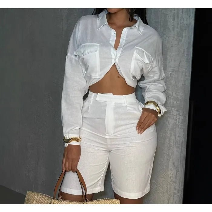 Women Elegant Two Piece Solid Loose Long Sleeved Set - Gems Ensumbles