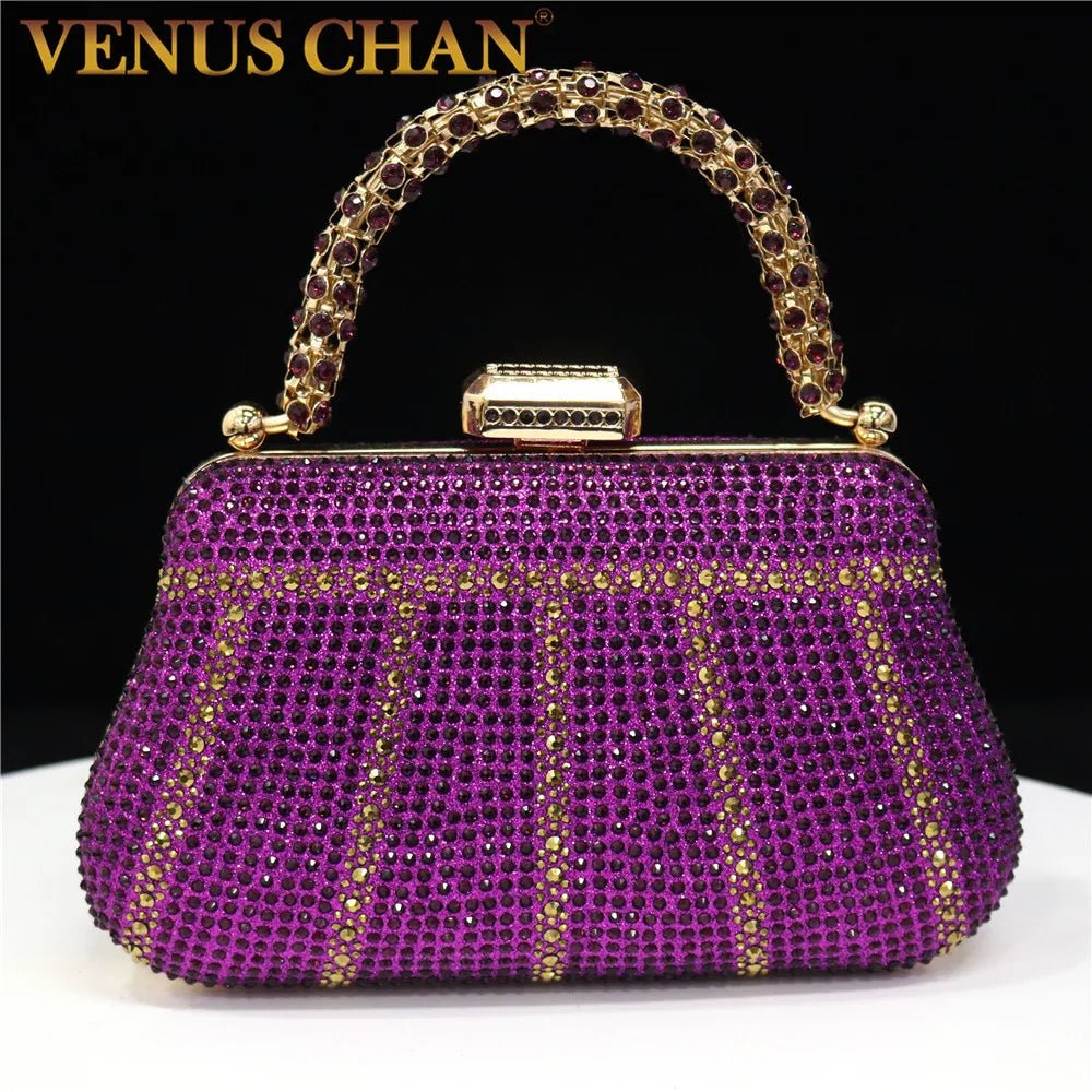 Women Exquisite Evening Bags With Diamond Design Fashion Handle Clutch Rhinestone - Gems Ensumbles