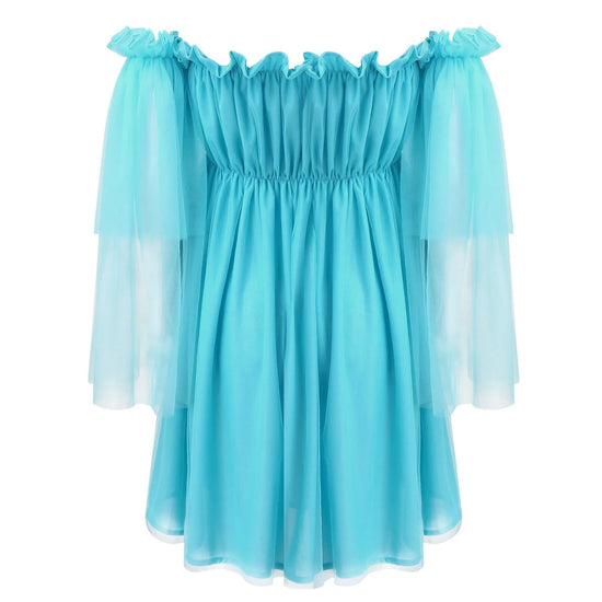 Women Off Shoulder Ruffle Elegant Summer High Waist Loose Dress - Gems Ensumbles