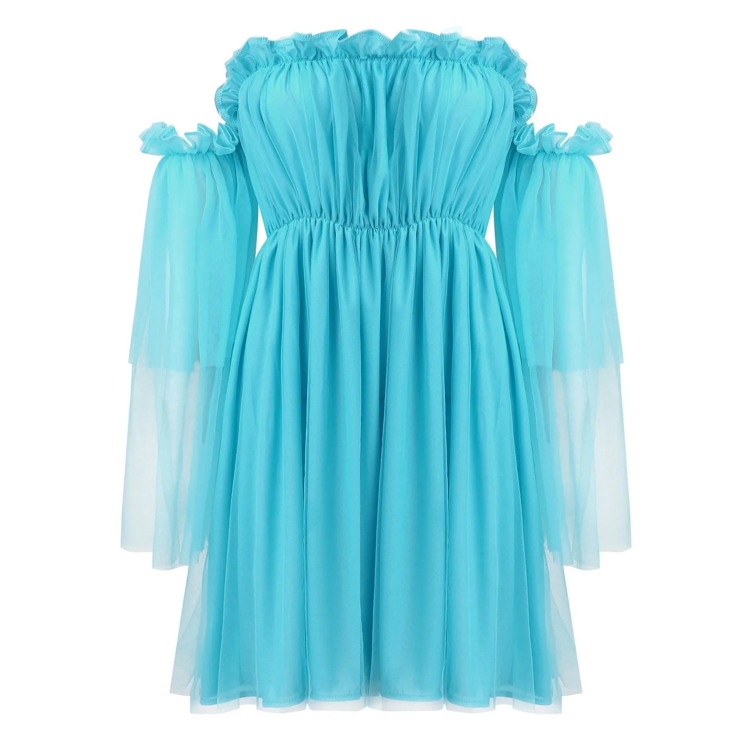 Women Off Shoulder Ruffle Elegant Summer High Waist Loose Dress - Gems Ensumbles