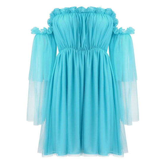 Women Off Shoulder Ruffle Elegant Summer High Waist Loose Dress - Gems Ensumbles