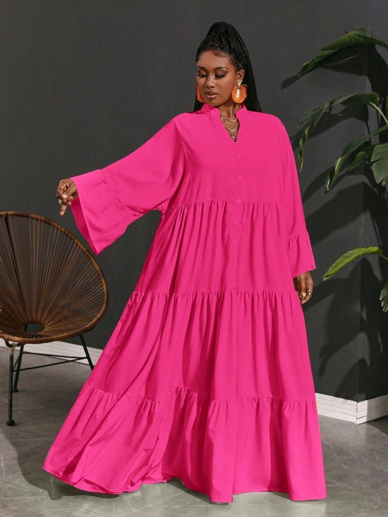 Women Plus Size Casual Loose A - Line Lady Shirt Dress, - Gems Ensumbles