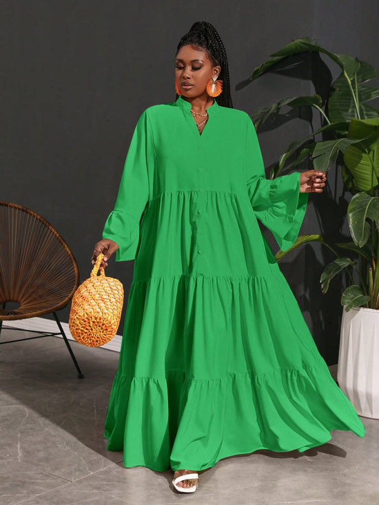 Women Plus Size Casual Loose A - Line Lady Shirt Dress, - Gems Ensumbles