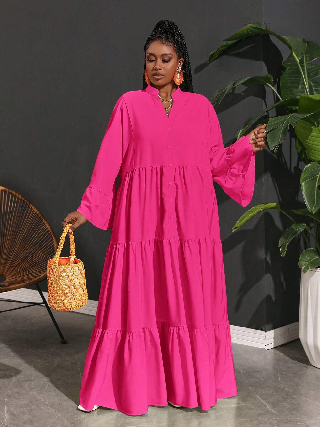 Women Plus Size Casual Loose A - Line Lady Shirt Dress, - Gems Ensumbles