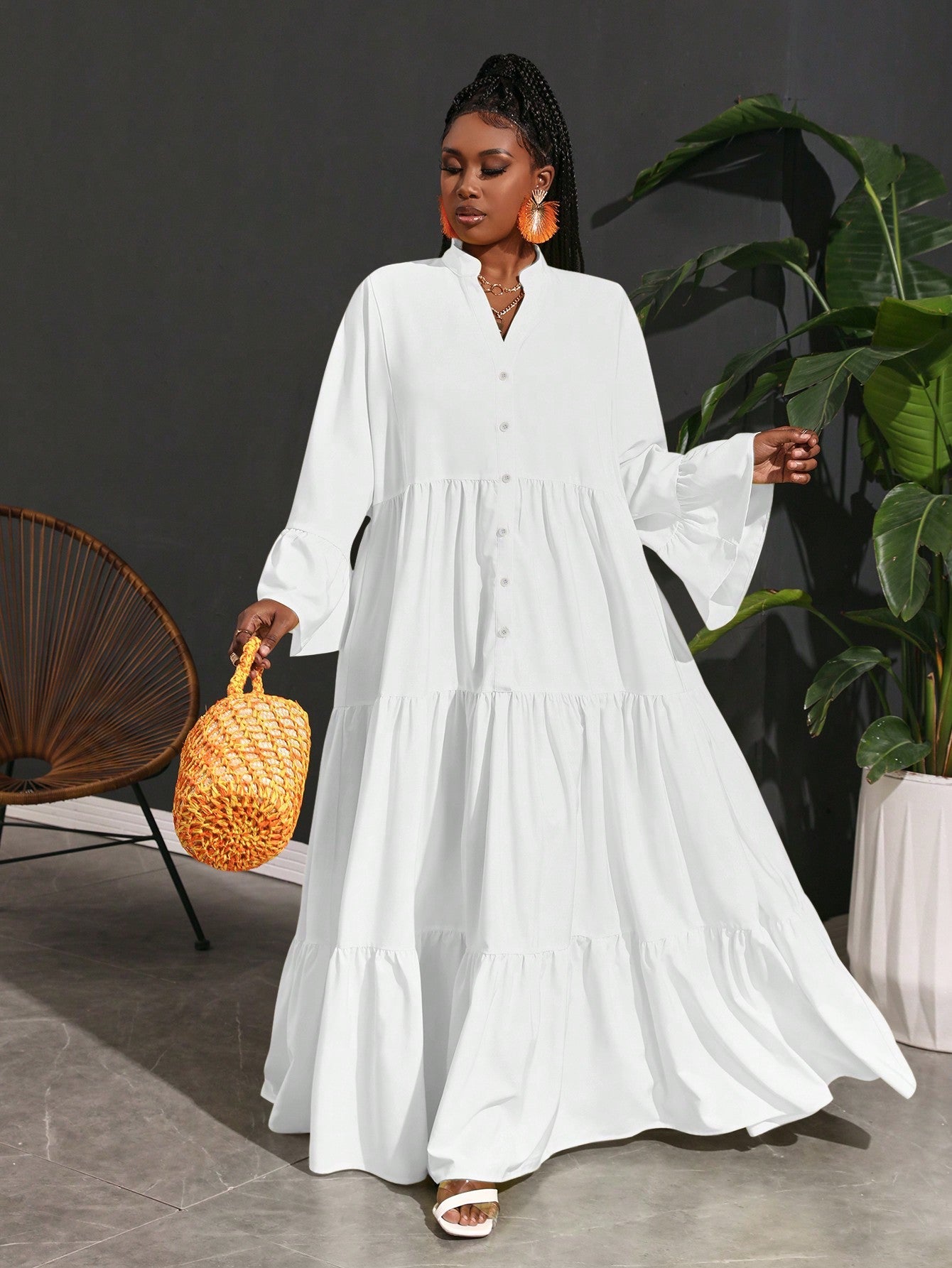 Women Plus Size Casual Loose A - Line Lady Shirt Dress, - Gems Ensumbles