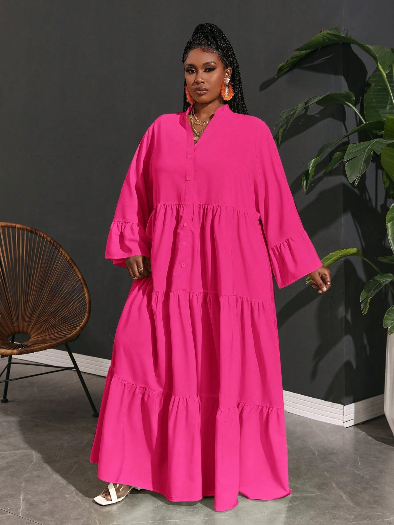 Women Plus Size Casual Loose A - Line Lady Shirt Dress, - Gems Ensumbles
