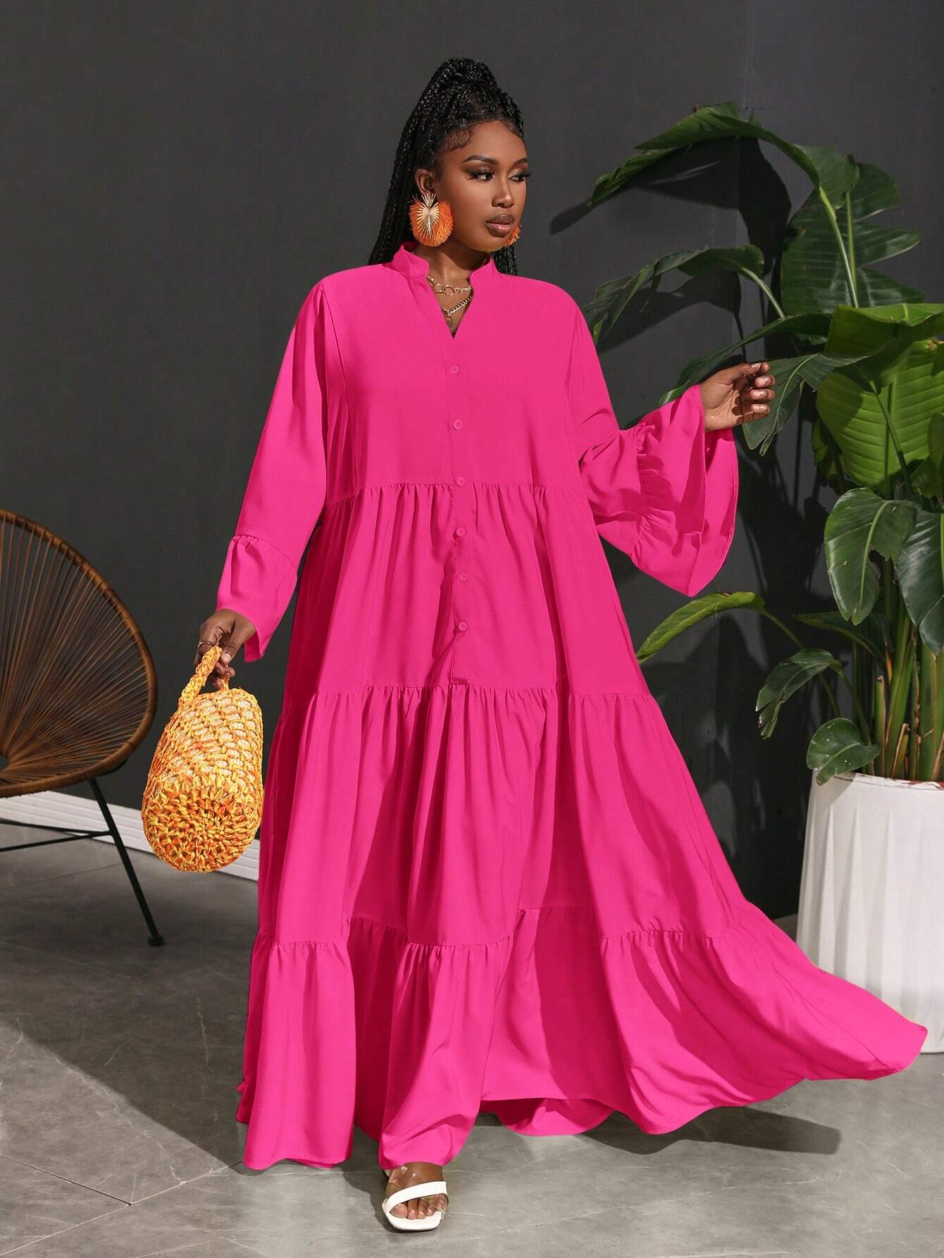Women Plus Size Casual Loose A - Line Lady Shirt Dress, - Gems Ensumbles