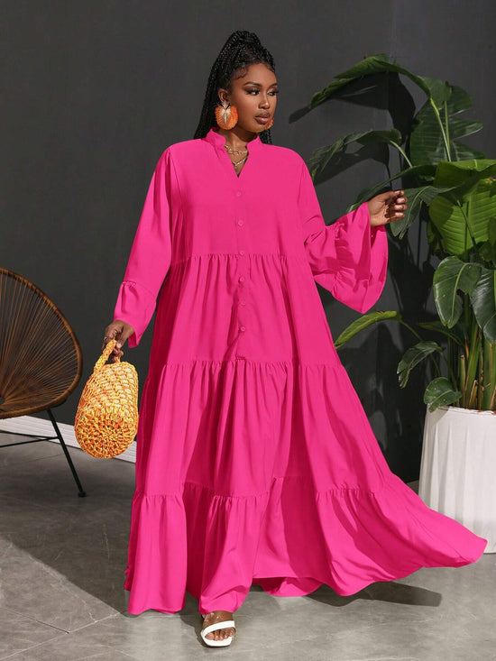 Women Plus Size Casual Loose A - Line Lady Shirt Dress, - Gems Ensumbles