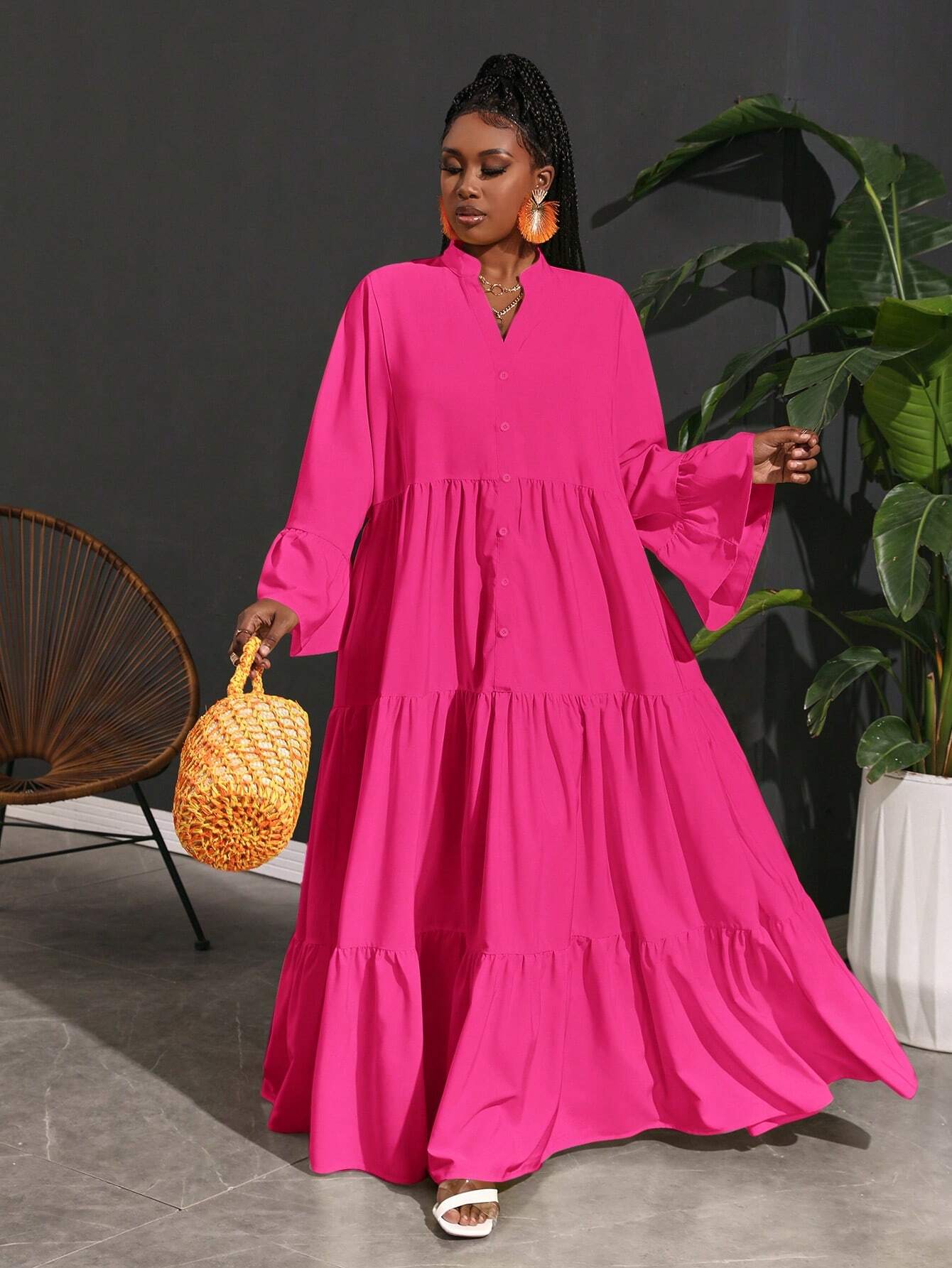 Women Plus Size Casual Loose A - Line Lady Shirt Dress, - Gems Ensumbles