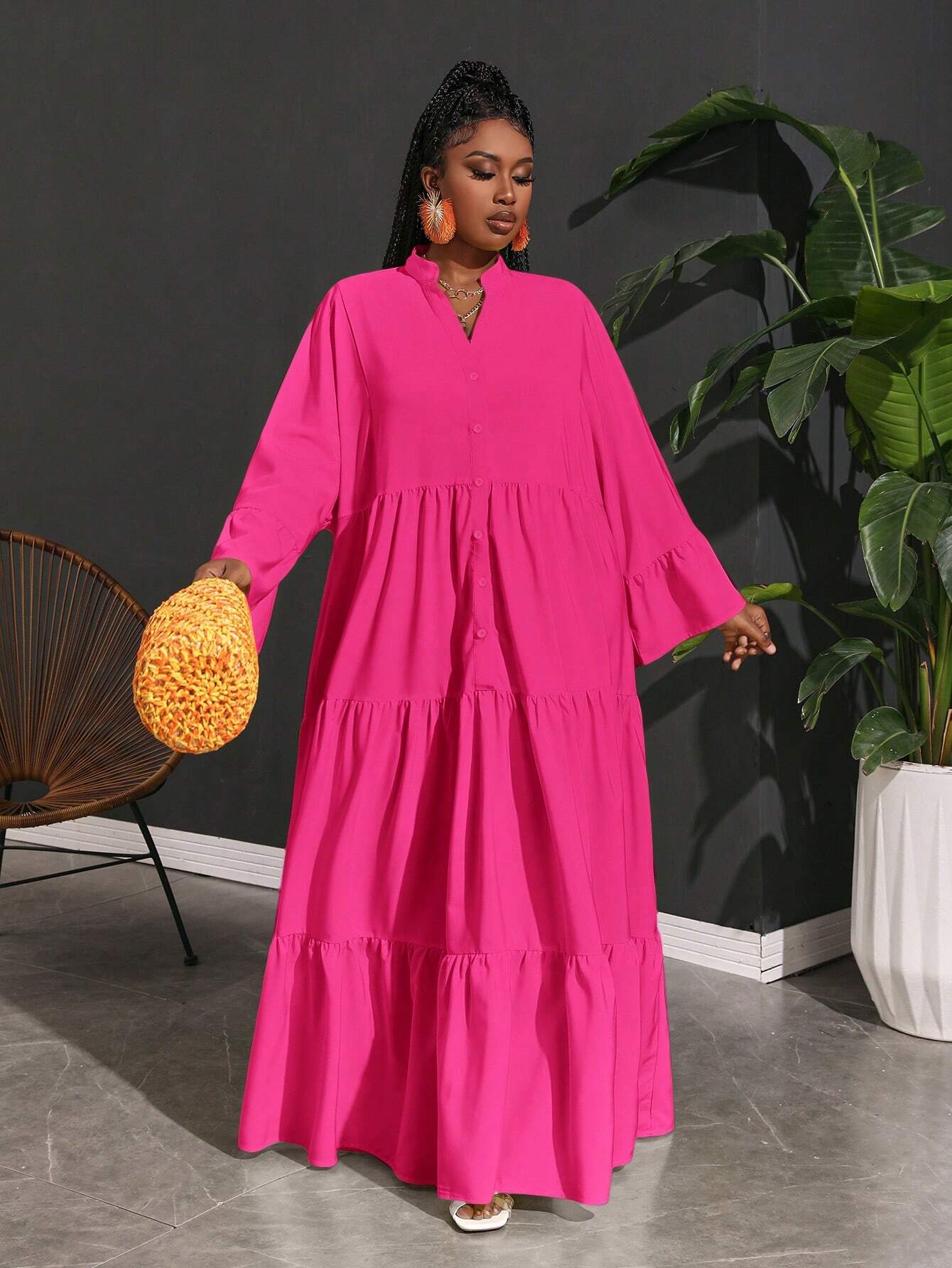Women Plus Size Casual Loose A - Line Lady Shirt Dress, - Gems Ensumbles