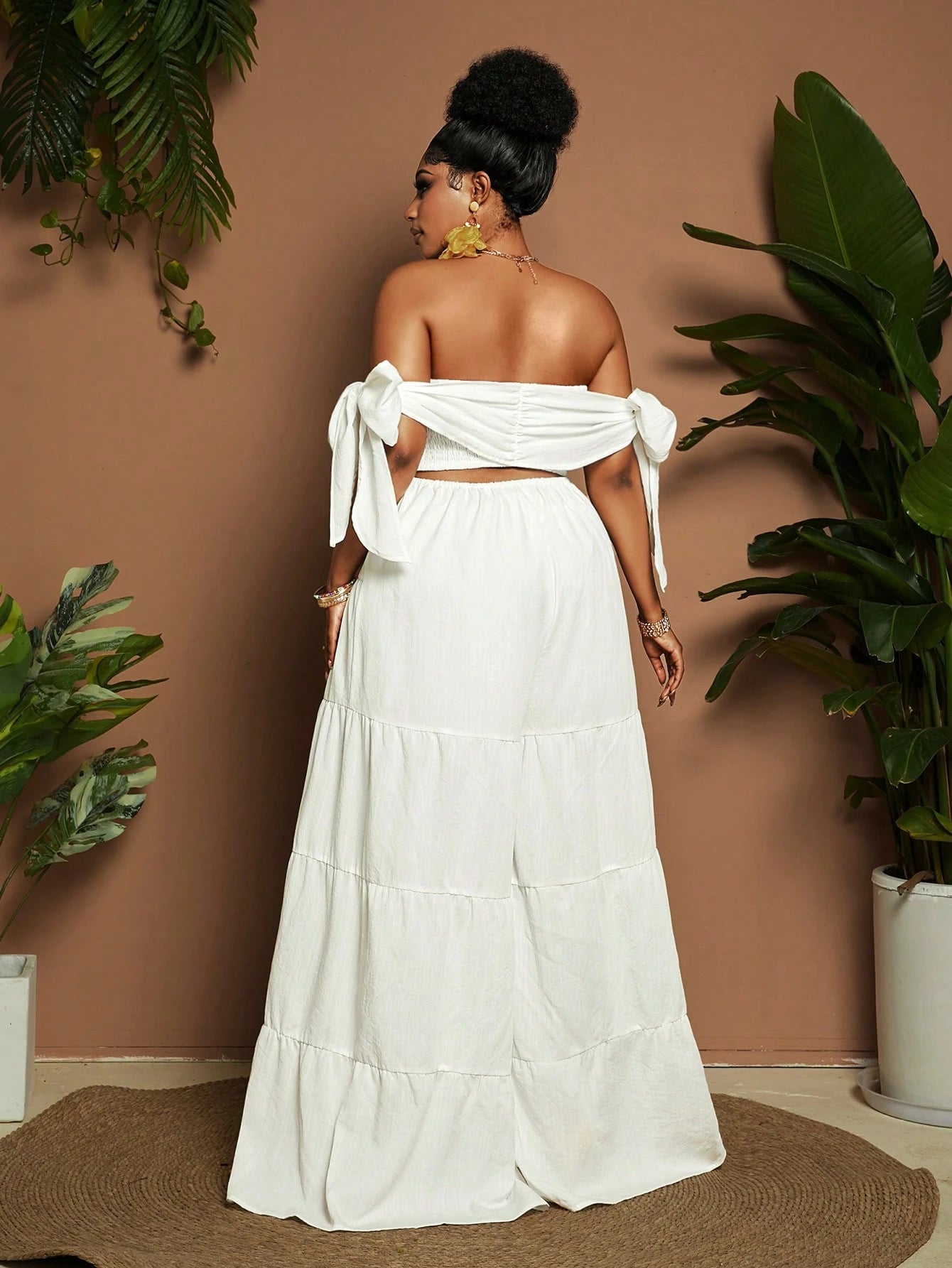 Women Plus Size Jumper Solid Color Off - Shoulder Wide Leg Fashionable - Gems Ensumbles