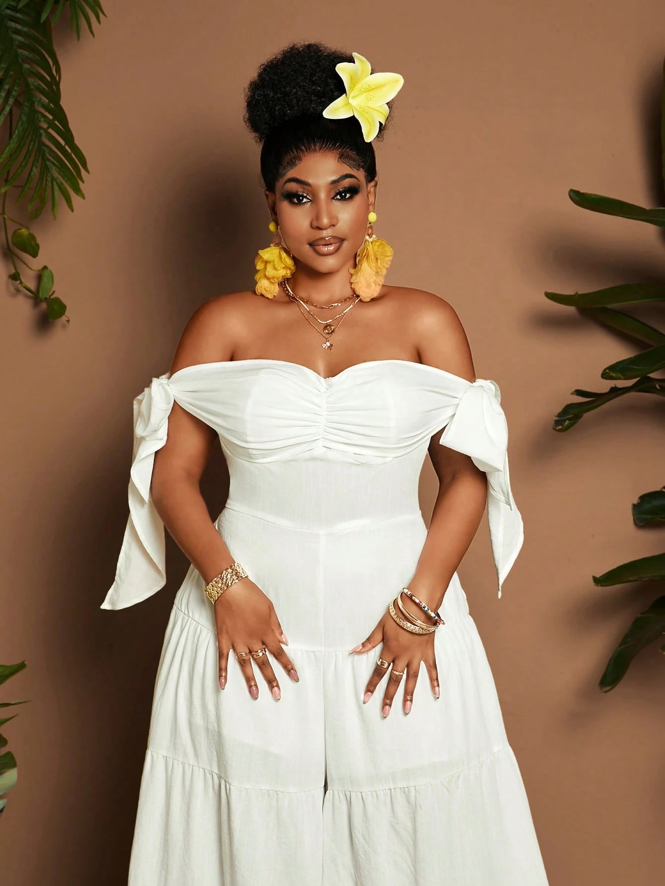 Women Plus Size Jumper Solid Color Off - Shoulder Wide Leg Fashionable - Gems Ensumbles