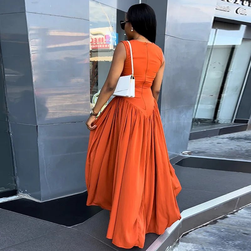 Women Pullover Hollow Solid O Neck Sleeveless High Street Sexy Ankle Length Dress - Gems Ensumbles