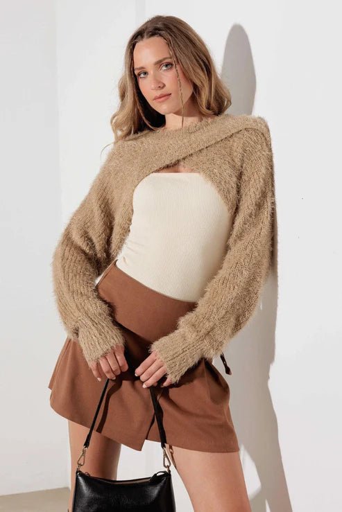 Women Ultra - Cropped Fit Long - Sleeve Fuzzy Bolero Sweater - Gems Ensumbles