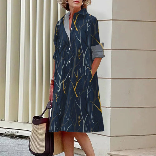 Women's Dress Lapel Long Sleeve Shirt Pocket Button Plus Size Top 3d Striped Print Dress Party Fashion Evening Dress For Women - Gems Ensumbles