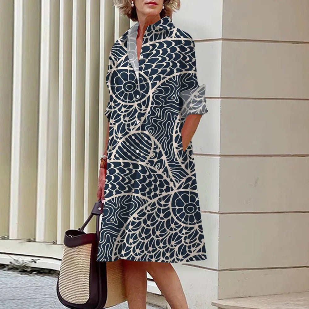 Women's Dress Lapel Long Sleeve Shirt Pocket Button Plus Size Top 3d Striped Print Dress Party Fashion Evening Dress For Women - Gems Ensumbles