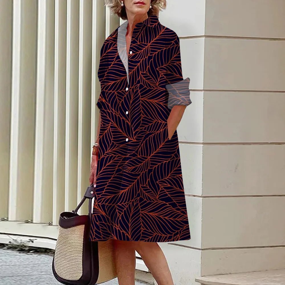 Women's Dress Lapel Long Sleeve Shirt Pocket Button Plus Size Top 3d Striped Print Dress Party Fashion Evening Dress For Women - Gems Ensumbles
