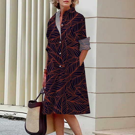 Women's Dress Lapel Long Sleeve Shirt Pocket Button Plus Size Top 3d Striped Print Dress Party Fashion Evening Dress For Women - Gems Ensumbles