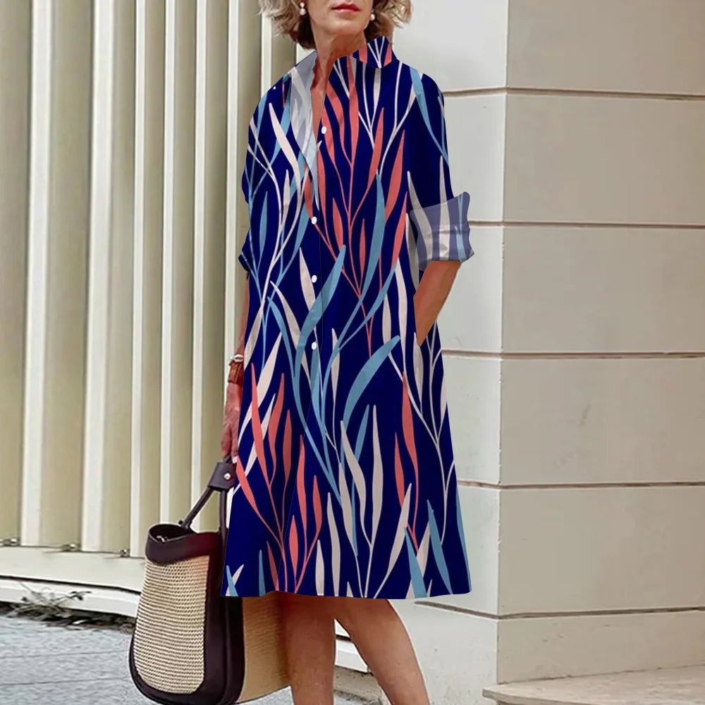 Women's Dress Lapel Long Sleeve Shirt Pocket Button Plus Size Top 3d Striped Print Dress Party Fashion Evening Dress For Women - Gems Ensumbles