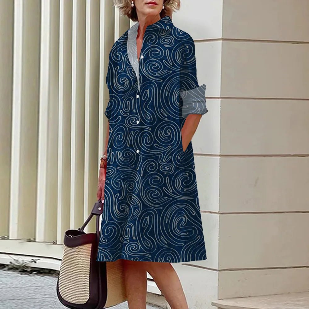 Women's Dress Lapel Long Sleeve Shirt Pocket Button Plus Size Top 3d Striped Print Dress Party Fashion Evening Dress For Women - Gems Ensumbles
