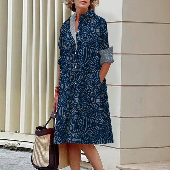 Women's Dress Lapel Long Sleeve Shirt Pocket Button Plus Size Top 3d Striped Print Dress Party Fashion Evening Dress For Women - Gems Ensumbles