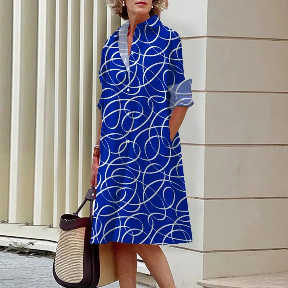 Women's Dress Lapel Long Sleeve Shirt Pocket Button Plus Size Top 3d Striped Print Dress Party Fashion Evening Dress For Women - Gems Ensumbles