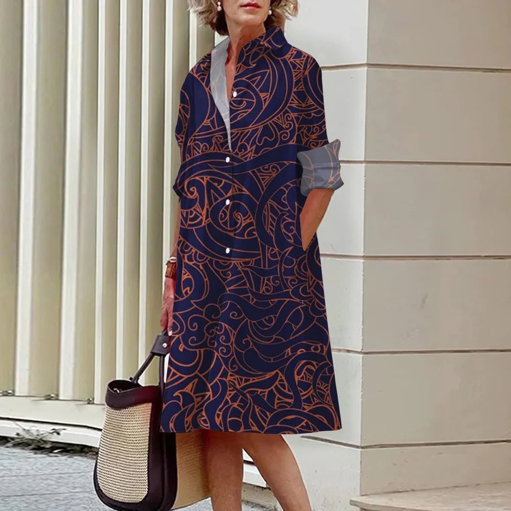 Women's Dress Lapel Long Sleeve Shirt Pocket Button Plus Size Top 3d Striped Print Dress Party Fashion Evening Dress For Women - Gems Ensumbles