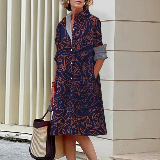 Women's Dress Lapel Long Sleeve Shirt Pocket Button Plus Size Top 3d Striped Print Dress Party Fashion Evening Dress For Women - Gems Ensumbles