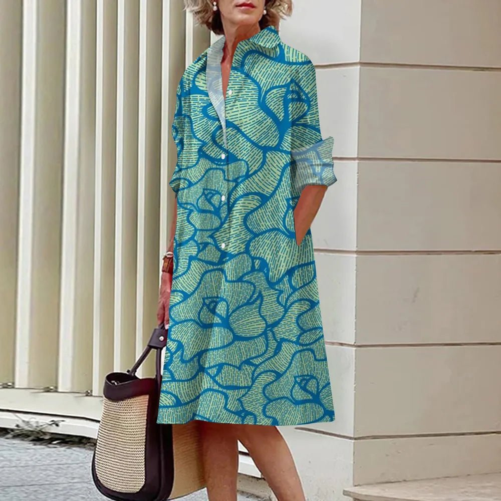 Women's Dress Lapel Long Sleeve Shirt Pocket Button Plus Size Top 3d Striped Print Dress Party Fashion Evening Dress For Women - Gems Ensumbles