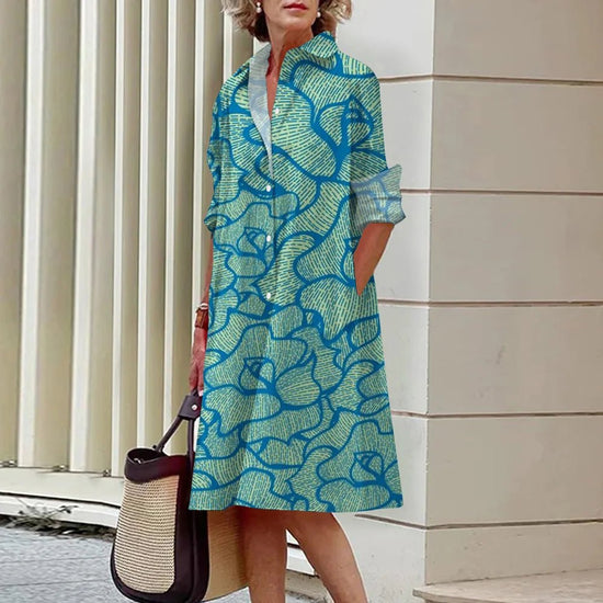 Women's Dress Lapel Long Sleeve Shirt Pocket Button Plus Size Top 3d Striped Print Dress Party Fashion Evening Dress For Women - Gems Ensumbles