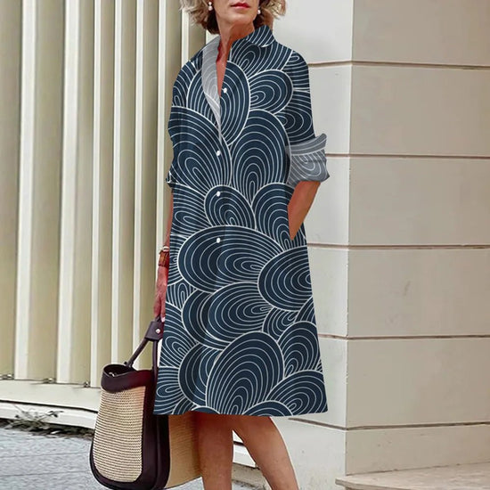 Women's Dress Lapel Long Sleeve Shirt Pocket Button Plus Size Top 3d Striped Print Dress Party Fashion Evening Dress For Women - Gems Ensumbles