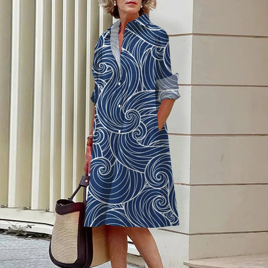 Women's Dress Lapel Long Sleeve Shirt Pocket Button Plus Size Top 3d Striped Print Dress Party Fashion Evening Dress For Women - Gems Ensumbles