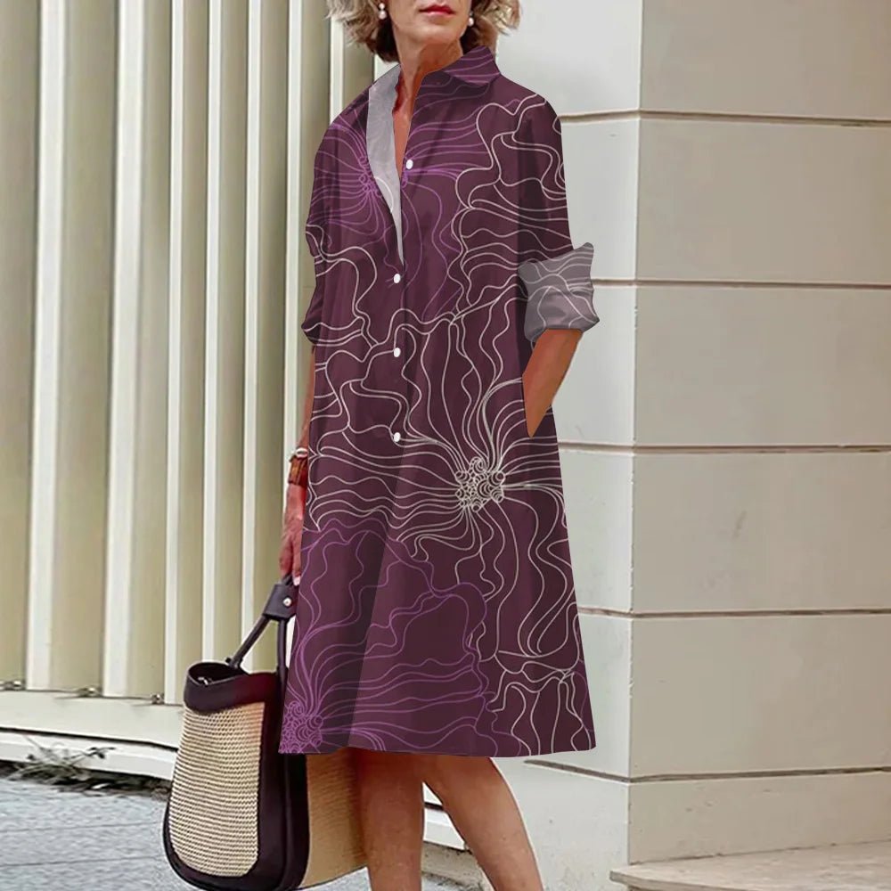 Women's Dress Lapel Long Sleeve Shirt Pocket Button Plus Size Top 3d Striped Print Dress Party Fashion Evening Dress For Women - Gems Ensumbles