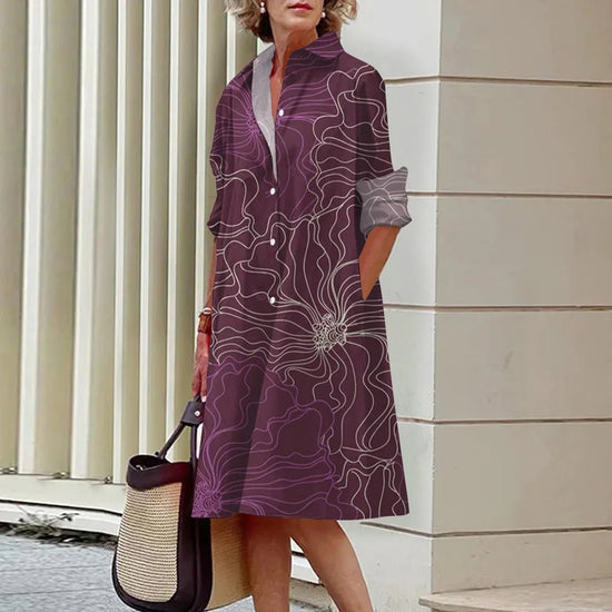 Women's Dress Lapel Long Sleeve Shirt Pocket Button Plus Size Top 3d Striped Print Dress Party Fashion Evening Dress For Women - Gems Ensumbles