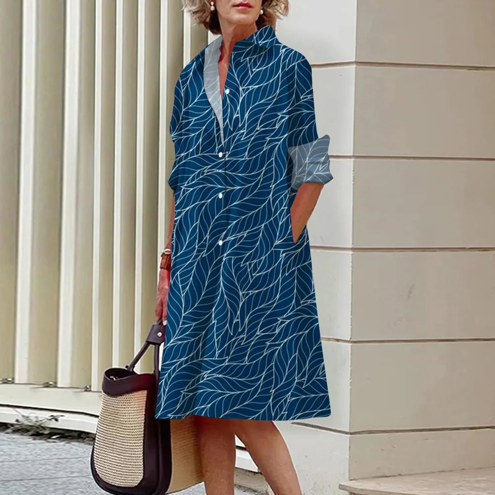 Women's Dress Lapel Long Sleeve Shirt Pocket Button Plus Size Top 3d Striped Print Dress Party Fashion Evening Dress For Women - Gems Ensumbles