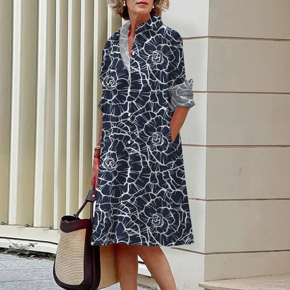 Women's Dress Lapel Long Sleeve Shirt Pocket Button Plus Size Top 3d Striped Print Dress Party Fashion Evening Dress For Women - Gems Ensumbles