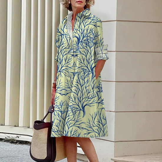 Women's Dress Lapel Long Sleeve Shirt Pocket Button Plus Size Top 3d Striped Print Dress Party Fashion Evening Dress For Women - Gems Ensumbles