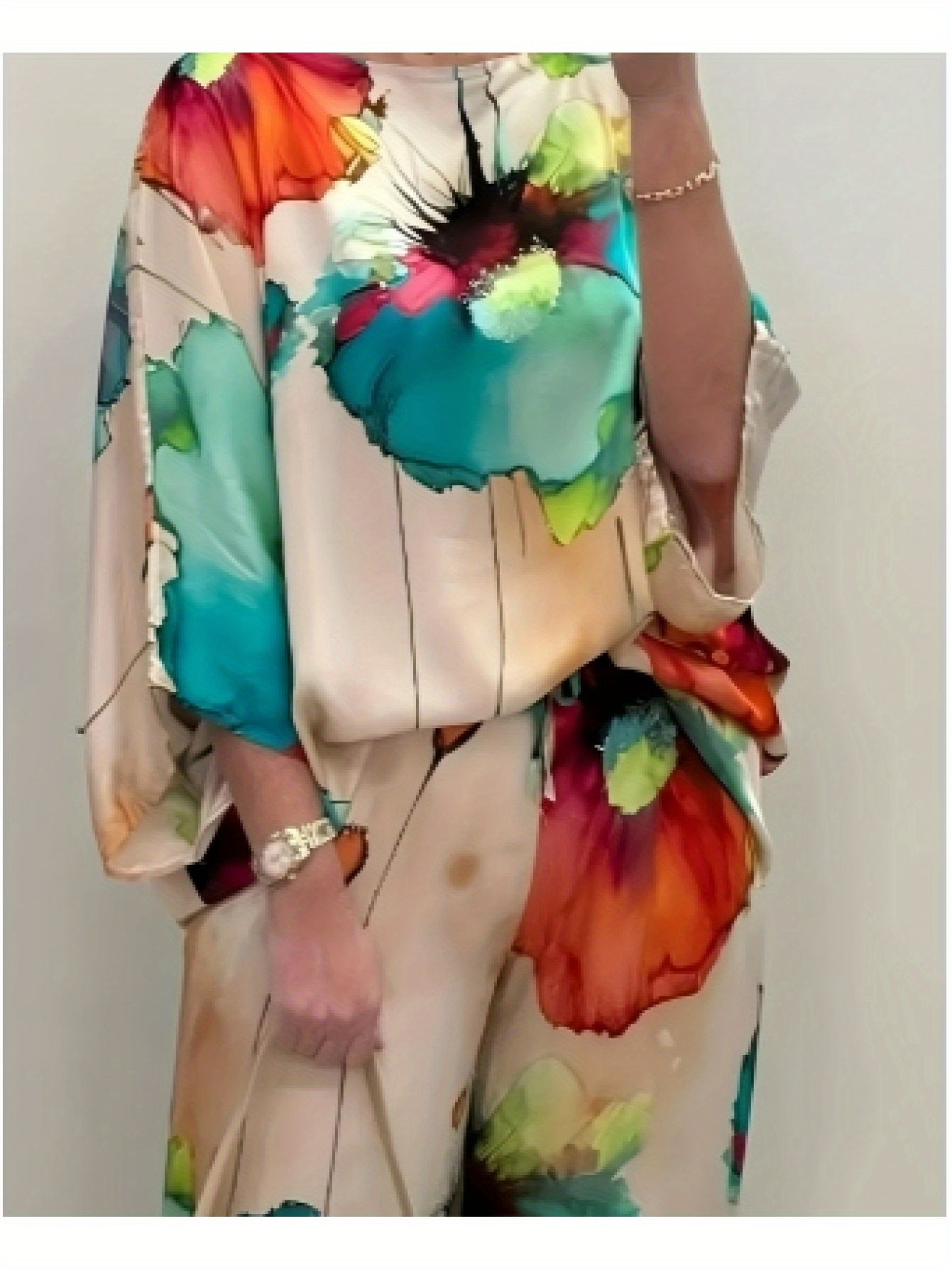 Women's Elegant Floral Print Satin Two - Piece Set - Gems Ensumbles